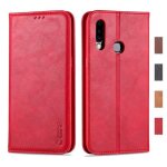 Coque galaxy a20s housse en cuir premium flip case portefeuille etui pour samsung galaxy a20s (rouge) ...