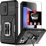 Coque pour galaxy s23 fe - massilia tech - noir - antichocs - support rotatif - 2 vitres verre tremp� ...