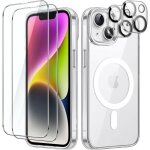 Coque pour iphone 14 et 2 vitres verre tremp� compatible magsafe magn�tique transparent anti - scratch ...