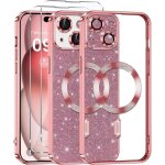 Coque pour iphone 15 - massilia tech - transparent - 2 vitres trempées - strass - brillant rose Coque pour iphone 15 - massilia tech - transparent - 2 vitres trempées - strass - brillant rose