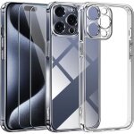 Coque iphone 15 pro max + 2x [verre tremp protection cran] antichoc bumper avec coins renforcs transparante ...