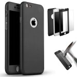 Coque iphone 6s / 6 noir coque de protection avant + protection arri�re + verre tremp� de protection ...