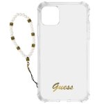 Coque de protection - guess - iphone 12 / 12 pro - antichoc - transparent - bracelet perles blanc