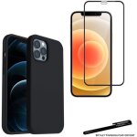 Coque de protection noir + verre tremp� bords noirs pour apple iphone 12 pro max avec stylet toproduits� ...