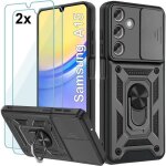 Coque antichocs - samsung - galaxy a15 4g / 5g - noir - 2 vitres verre tremp� - support rotatif