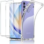 Coque pour samsung galaxy a34 5g + 2x [verre de protection] bumper souple silicone tpu transparent antichoc ...