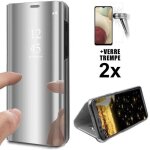 Coque pour samsung galaxy a53 + 2x verre tremp coque  rabat argent