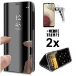 Coque rigide � rabat - massilia tech - samsung galaxy a54 - noir - 2 verres tremp�s - fen�tre translucide ...