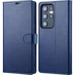 Coque pour samsung galaxy s23 ultra bleu marine antichoc avec rangement billet effet cuir