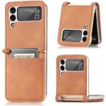 Coque samsung galaxy z flip 3 pu cuir fente pour carte support de téléphone - brun Coque samsung galaxy z flip 3 pu cuir fente pour carte support de téléphone - brun