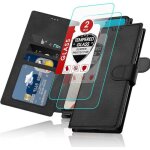 Coque pour smartphone - samsung - galaxy a53 - simili cuir noir - 2 vitres en verre tremp� - rabat portefeuill ...