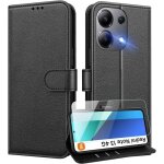 Coque pour xiaomi redmi note 13 4g et 2 vitres verre tremp� coque � rabat simili cuir porte cartes noir ...