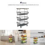 Corbeille à fruits 4 niveaux - desserte de cuisine à roulettes en bois et fer noir 40 x 30 x 72 cm - ... Corbeille à fruits 4 niveaux - desserte de cuisine à roulettes en bois et fer noir 40 x 30 x 72 cm - ...