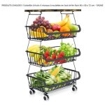 Corbeille  fruits 4 niveaux - desserte de cuisine  roulettes en bois et fer noir - fasike