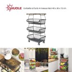 Corbeille � fruits - huole - 4 niveaux - desserte de cuisine � roulettes - fer noir - 40 x 30 x 72 cm ...