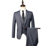 Costume 3 pi�ce homme mariage - c�r�monie 1 bouton slim style daffaires costume homme unie - gris