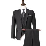 Costume 3 pi�ce homme mariage - c�r�monie 1 bouton slim style daffaires costume homme unie - noir