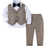 Costume enfant garon mariage 3pcs tenue crmonie / baptme pour enfant garon kaki