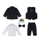 Costume bébé garçon 6pcs mariage cérémonie tenue de smoking formel rayure - noir Costume bébé garçon 6pcs mariage cérémonie tenue de smoking formel rayure - noir
