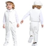 Costume bb garon baptme pques glise tenue de mariage manche longue blanc - mintgreen - 3pcs