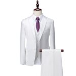 Costume blanc homme mariage 3 pi�ces slim fit vetement formel elegant couleur unie revers crant�
