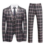 Costume carreaux homme mariage 3 pices slim fit vetement crmonie business elegant revers crant