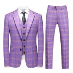 Costume carreaux homme mariage 3 pices slim fit vetement crmonie business elegant revers crant