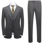 Costume carreaux homme mariage 3 pices slim fit vetement crmonie elegant revers crant