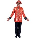 Costume chinois homme rouge et dor or - ptit clown - taille s - m - veste et chapeau inclus