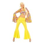 Costume disco - widmann - jaune ann�es 70 - haut et pantalon - femme - multicolor