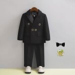 Costume enfant 4 pices tenue de smoking bb garon pour mariage ou crmonie - noir