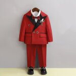 Costume enfant 5 pi�ces tenue de smoking b�b� gar�on pour mariage ou c�r�monie - rouge