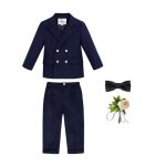 Costume enfant bb garon 4 pices couleur unie smoking pour mariage soire - bleu marine