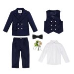 Costume enfant b�b� gar�on 6 pi�ces couleur unie smoking pour mariage soir�e - bleu marine