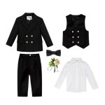 Costume enfant bb garon 6 pices couleur unie smoking pour mariage soire - noir