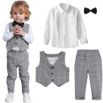 Costume enfant garons mariage 3pcs manches longues 18 mois - 4 ans gris clair