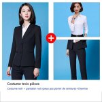 Costume femme 3 pi�cesblazer et pantalon et chemise ensemblepantalon taille lisse sans passantsnoir