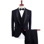 Costume homme 3 pi�ces c�r�monie et mariage col ch�le costume slim fit classique - noir