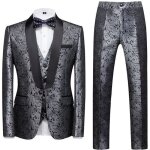 Costume homme 3 pi�ces mariage c�r�monie slim fit vetement fashion elegant col ch�le - argent