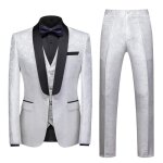 Costume homme 3 pi�ces mariage c�r�monie slim fit vetement fashion elegant col ch�le - blanc