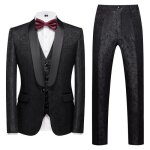 Costume homme 3 pi�ces mariage c�r�monie slim fit vetement fashion elegant col ch�le - noir