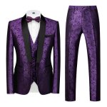 Costume homme 3 pi�ces mariage c�r�monie slim fit vetement fashion elegant col ch�le - violet