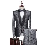 Costume homme 3 pices slim fte soire mariage business fit grande vtements masculin xhn340 gris