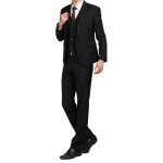 Costume hommes 3 pices slim fit mode costume de mariage business couleur unie - noir