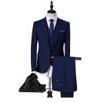 Costume homme 3 pices - vtements masculin - xh565 - slim  carreaux - bleu fonc - grande taille