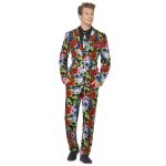 Costume homme dia de los muertos - mr. squeletton - taille m - tissu imprim de crne et de fleurs multicolore ...