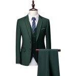 Costume homme mariage 3 pi�ces slim fit vetement formel elegant couleur unie revers crant� - vert