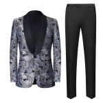 Costume homme slim 2 pices business mariage crmonie fleur imprim - argente