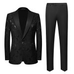 Costume homme slim 2 pices business mariage crmonie imprim - noir