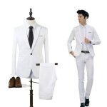Costume - hommes - slim - veste + pantalon - col classique - tissu lisse - 95% coton